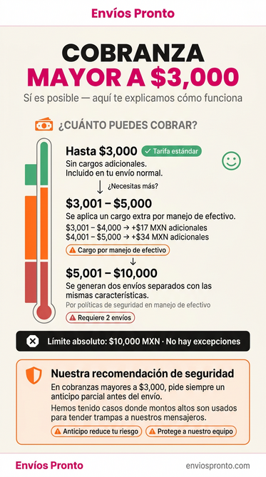 Información sobre cobranza para envíos superiores a $3,000